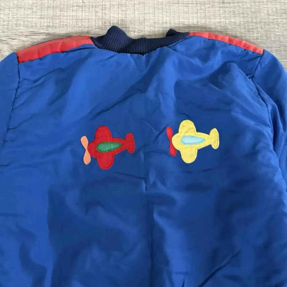 Vtg 90s Kids Bomber Jacket Bambini Colorblock Primary Boys 10 Medium Airplane